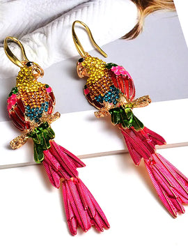 Statement Long Bird-Shaped Earring High-quality Colorful Crystals Drop Earrings