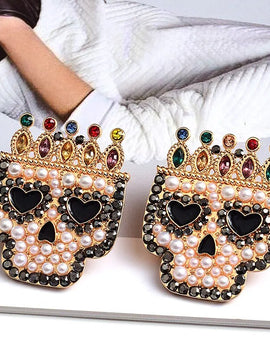 Crystal Pearl Skull Earrings Rhinestone Trend Jewelry Accessories