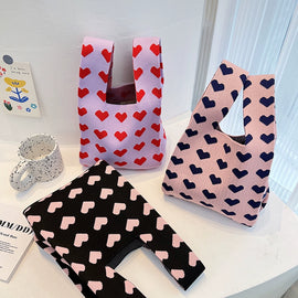 New Japanese and Korean Heart Color Matching Textured Handbag Tote Bag Large Capacity Underarm Bag Women's Bag Spring and Summer Bento Bag