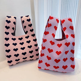 New Japanese and Korean Heart Color Matching Textured Handbag Tote Bag Large Capacity Underarm Bag Women's Bag Spring and Summer Bento Bag