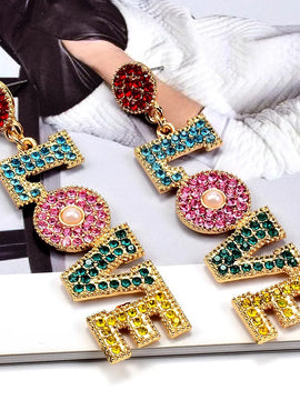 Multicolor LOVE Letters Long Pendant Earrings For Women Drop Earrings